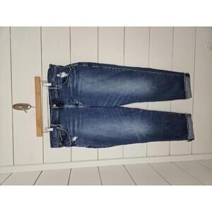 Gap Size 18 Blue distressed denim girlfriend mid rise jeans. Raw edge